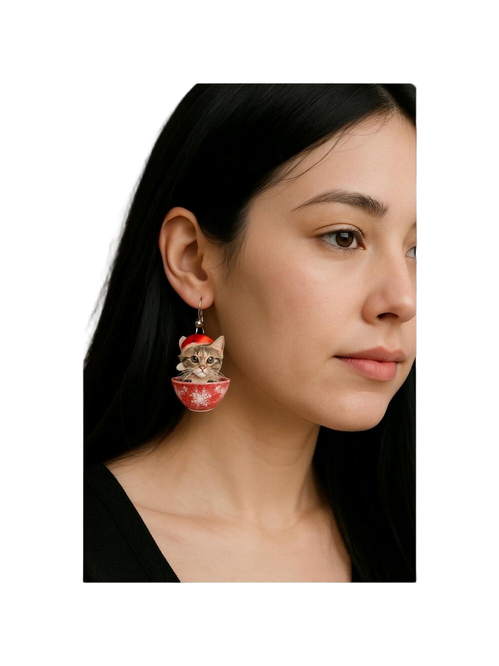 Christmas Cat in Cup these whimsical holiday earrings brings the holiday cheer